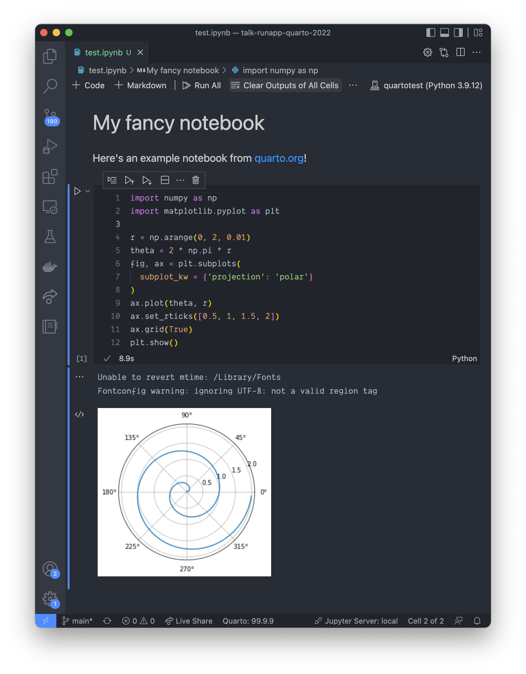 A picture of a Jupyter notebook loaded into Visual Studio Code.